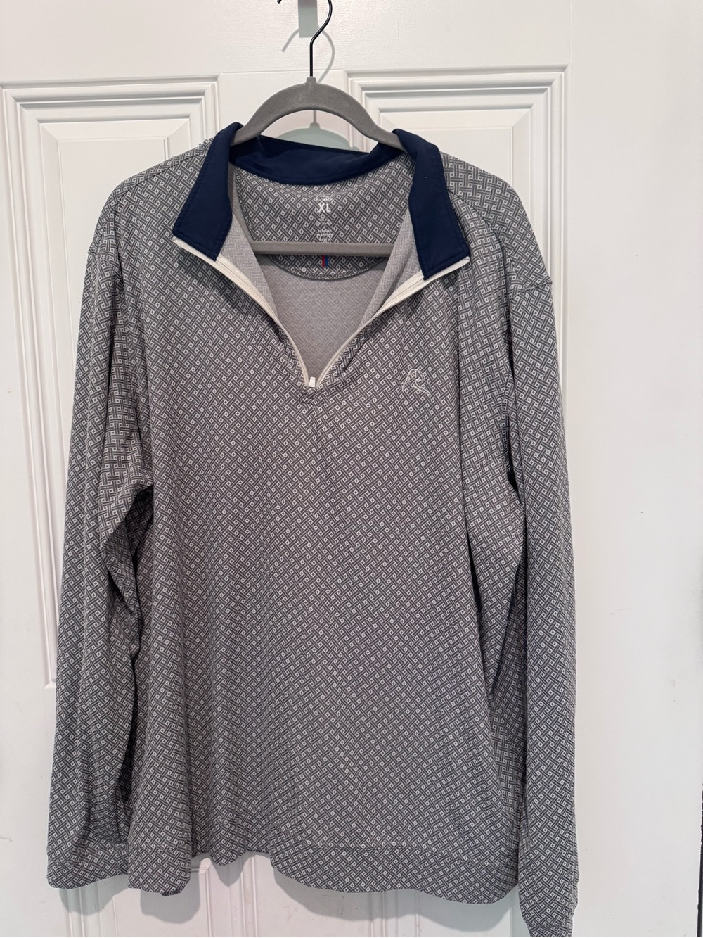 Rhoback Gray Geometric Quarter-Zip Pullover with Navy Collar